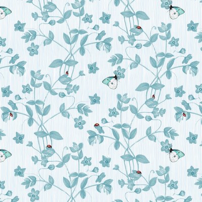 Mariehøne og sommerfugle blomster, 2017, blæk, akvarel, digital af Andrew Watson