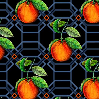 Orange geometrisk, 2018, pen og blæk, akvarel, digital) af Andrew Watson