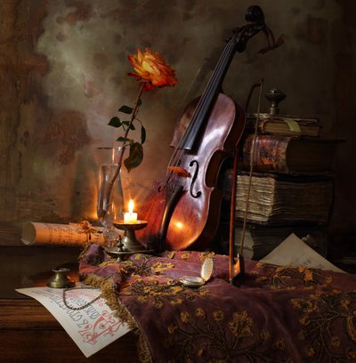 Romantisk violin og rose af Andrey Morozov