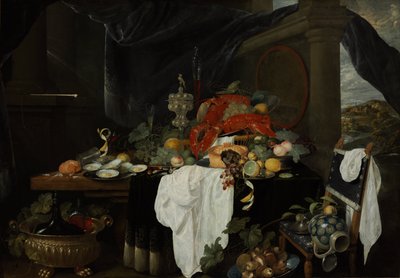 Et Pronk-stilleben med frugt, østers og hummer af Andries Benedetti