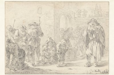 Uddeling af mad til pilgrimme og tiggere ved en klosterport af Andries Both