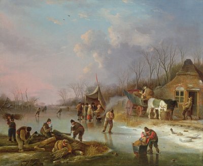 Hollandske bønder på en frossen flod af Andries Vermeulen