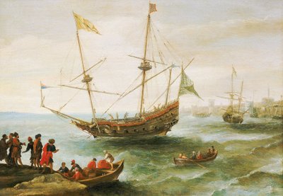 Et algerisk skib ligger for anker i en havn i Barbariet (navn, som europæerne gav Nordafrikas kyst fra det 16. til det 19. århundrede). Oliemaleri af Andries van Eertvelt (1590-1652). af Andries van Eertvelt