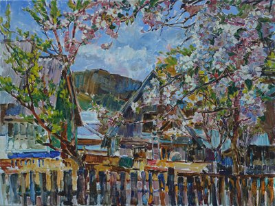 Blooming Mountain Village af Andrii Kutsachenko