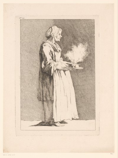 Karikatur af en kvinde med måltid Karikaturer efter J. Saly (serietitel) Recueil de caricatures dessinées Par J. Saly et Gravées par A.L. DeLalive D.J. (serietitel) af Ange Laurent de, marquis de Rémoville Lalive
