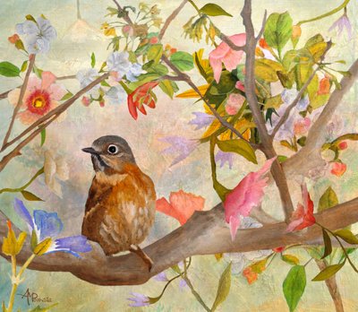 Charmerende fugl i blomst af Angeles M. Pomata