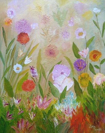 Farverige blomster i haven af Angeles M. Pomata