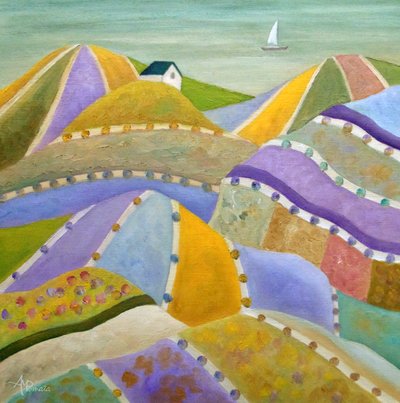 Farverige patchwork-bakker af Angeles M. Pomata