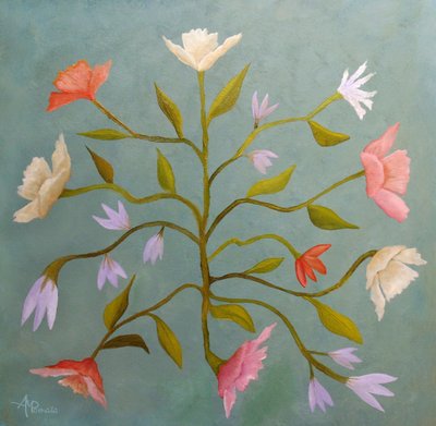 Pastelfarvede blomster i haven af Angeles M. Pomata