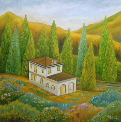 Hus på en bakke i Toscana af Angeles M. Pomata