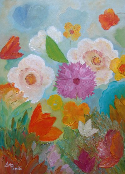 Farverige blomster i haven af Angeles M. Pomata