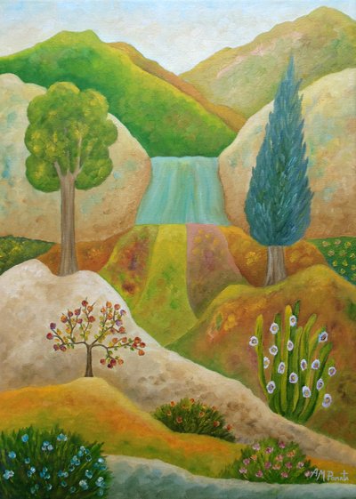 Et livligt naturmotiv af Angeles M. Pomata