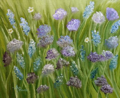 Blomstrende eng med vilde blomster af Angeles M. Pomata