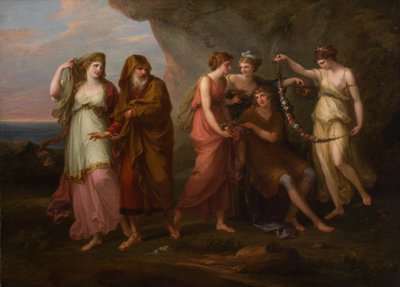 Telemachus and the Nymphs of Calypso, 1782. af Angelica Kauffman