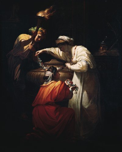 Cleopatra Decorating the Tomb of Mark Anthony, af Angelica Kauffmann (1741-1807), olie på lærred af Angelica Kauffmann
