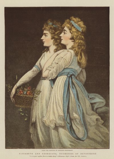 Elizabeth og Georgiana, hertuginder af Devonshire (chromolitho) af Angelica Kauffmann