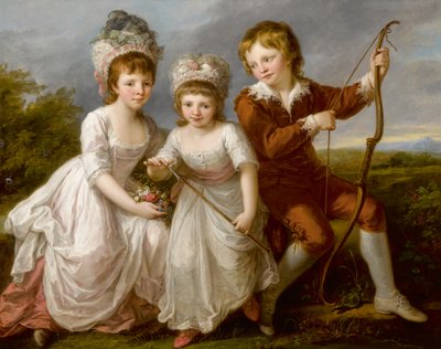 Portræt af Lady Georgiana Spencer, Henrietta Spencer og George Viscount Althorp, ca. 1766. af Angelica Kauffmann