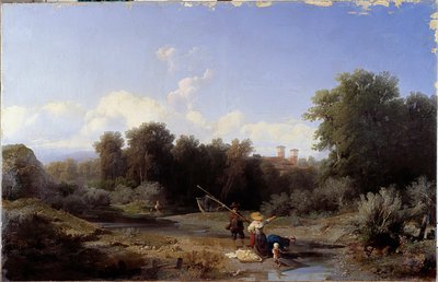 Landskab eller "" Fiskeri"" (Fiskeri i en flod) Maleri af Angelo Beccaria (1820-1897) 1855 Dim 94x146 cm Genes, Galleria d
