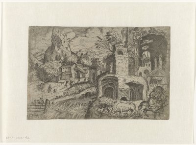 Landskab med flyvning til Egypten af Angelo Falconetto (attributed to)