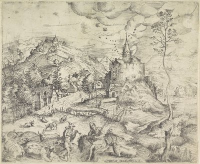 Landskab med Merkur, der stjæler Apollos flok af Angelo Falconetto
