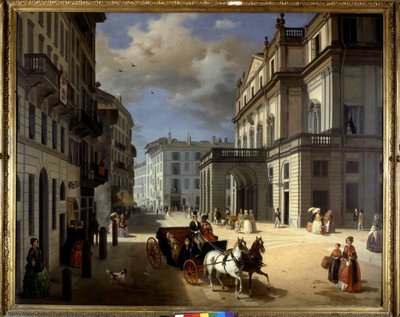 Repræsentation af Plaza de la Scala i Milano af Angelo Inganni. 19. århundrede. Brera kunstgalleri, Milano. af Angelo Inganni