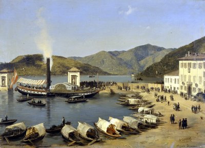 Havnen i Como (Como) af Angelo Inganni