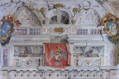 Salen med Bologna-kvartererne, Gardehallen, Este Ducal Palace, Sassuolo, Italien af Angelo Michele Colonna