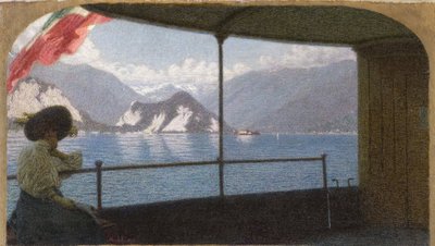 En båd på Lago Maggiore - Angelo Morbelli (1853-1919). Olie på lærred af Angelo Morbelli