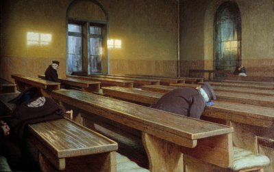 Fejringsdag på Trivulzio hospice i Milano. Maleri af Angelo Morbelli (1853-1919) af Angelo Morbelli