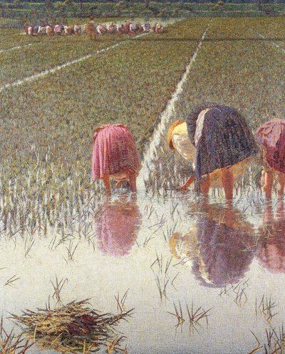 For firs øre, af Angelo Morbelli (1853-1919), Olie på lærred, 67,5x124,5 cm, Detalje af Angelo Morbelli