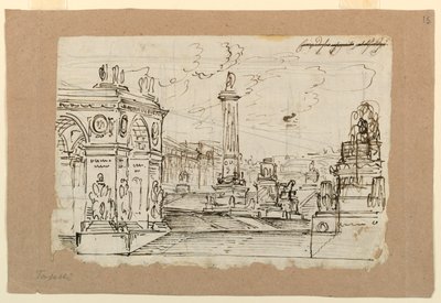 Scenedesign, gruppe af antikke monumenter af Angelo Toselli