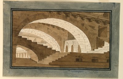 Scenedesign, interiør i kælderen i paladset af Angelo Toselli