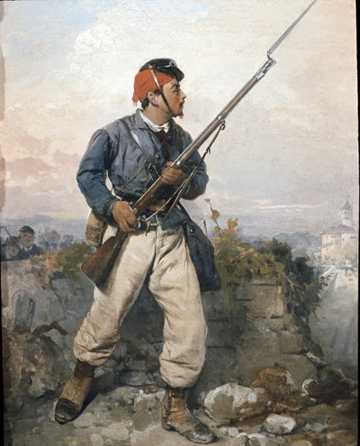 Soldat fra garnisonen i den garibaldiske hær "Alpernes jægere", ca. 1859 (olie på lærred) af Angelo Trezzini