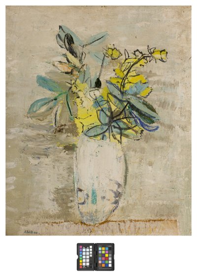 Grene med blomster i en vase af Angelo del Bon