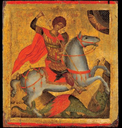 Akotandos, Angelos (aktiv ca. 1425-1460) Saint George and the Dragon Tempera på panel ca 1440-1460 Benaki Museum, Athen 40,8x37,5 af Angelos Akotantos