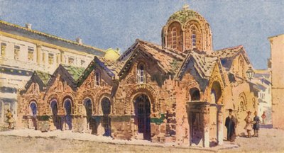 Panagia Kapnikari-kirken, Athen (sort litho) af Angelos Giallinos