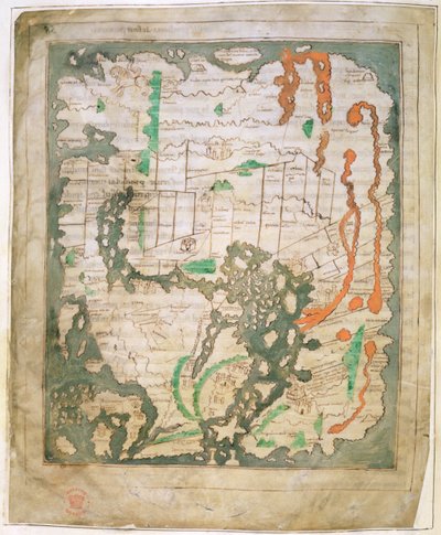 Cott Tib B V Del 1 f.56v Rektangulært kort over verden, ca. 1030 (vellum) af Anglo Saxon
