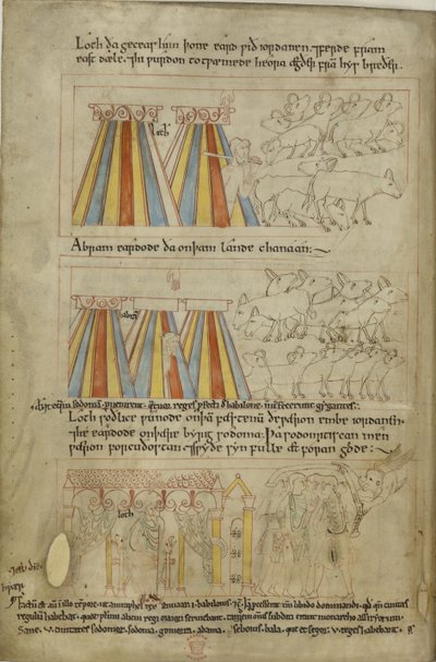 Bomuld Claudius B. IV, f.23v Lot og Abraham af Anglo Saxon