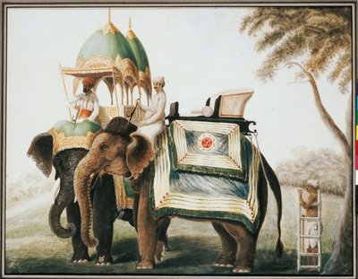 Elefanter med deres mahout, ca. 1815 af Anglo Indian School