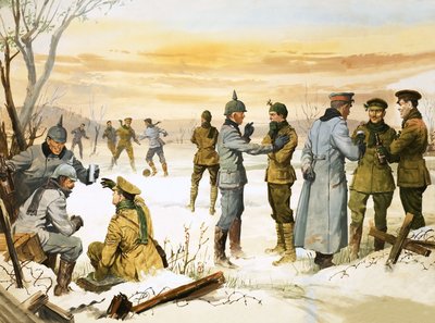 Britiske og tyske soldater holder julefred under Første Verdenskrig af Angus McBride