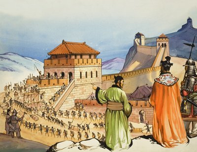 Building the Great Wall of China (gouache på papir) af Angus McBride