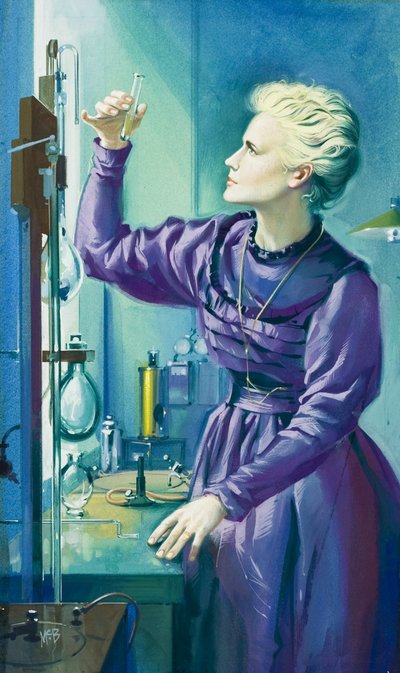 Madame Curie (1867-1934) (gouache på papir) af Angus McBride