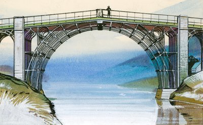 Den første jernbro i Storbritannien, ved Ironbridge Gorge af Angus McBride