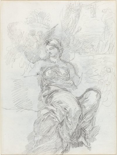 Siddende engel i et landskab [recto] af Anicet Charles Gabriel Lemonnier
