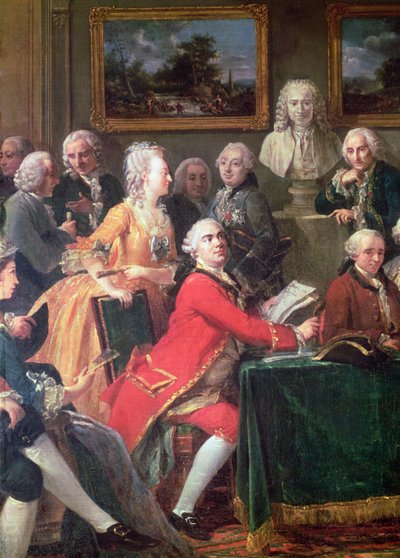 En Soirée hos Madame Geoffrin detalje af Lekain og Mademoiselle Clairon, 1755 olie på lærred af Anicet Charles Lemonnier