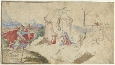 Mytologisk scene (Aeneas flygter fra Troja?) af Aniello Redita