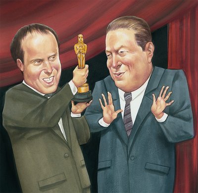 Al Gore modtager Oscar, 2007 (akryl på illustrationsplade) af Anita Kunz