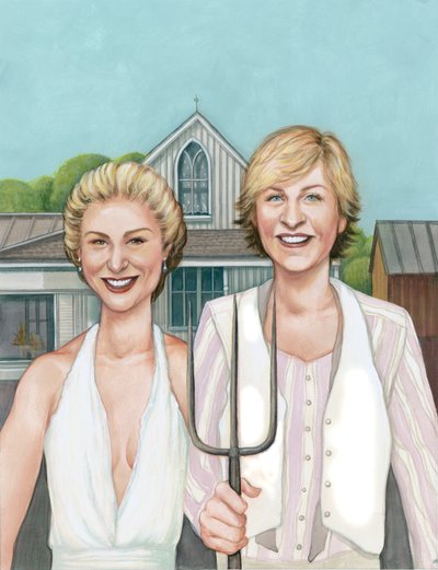 Ellen og Portia, 2008 (akryl på illustrationsplade) af Anita Kunz