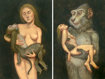 Pieta med makak, 2010 (akrylmaling på illustrationsplade) af Anita Kunz