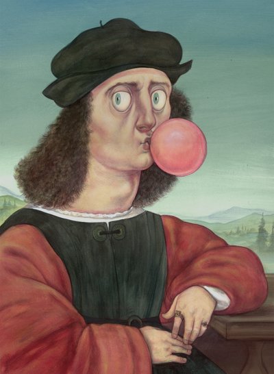 Rude Man With Bubble Gum, 2018 (akrylmaling på illustrationsplade) af Anita Kunz